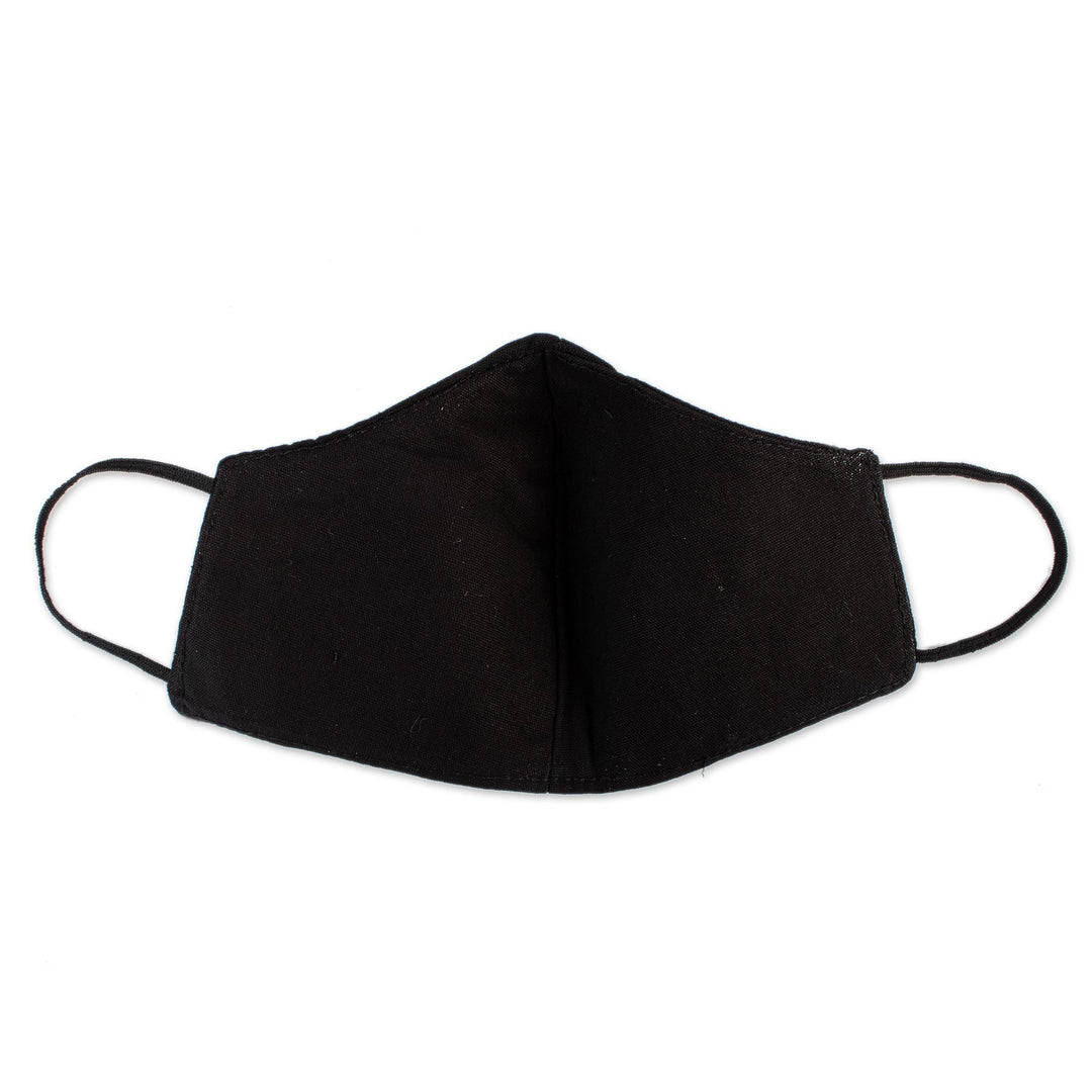 Black and Beige Floral Face Mask with 2 Layers - Flower Garden in Beige