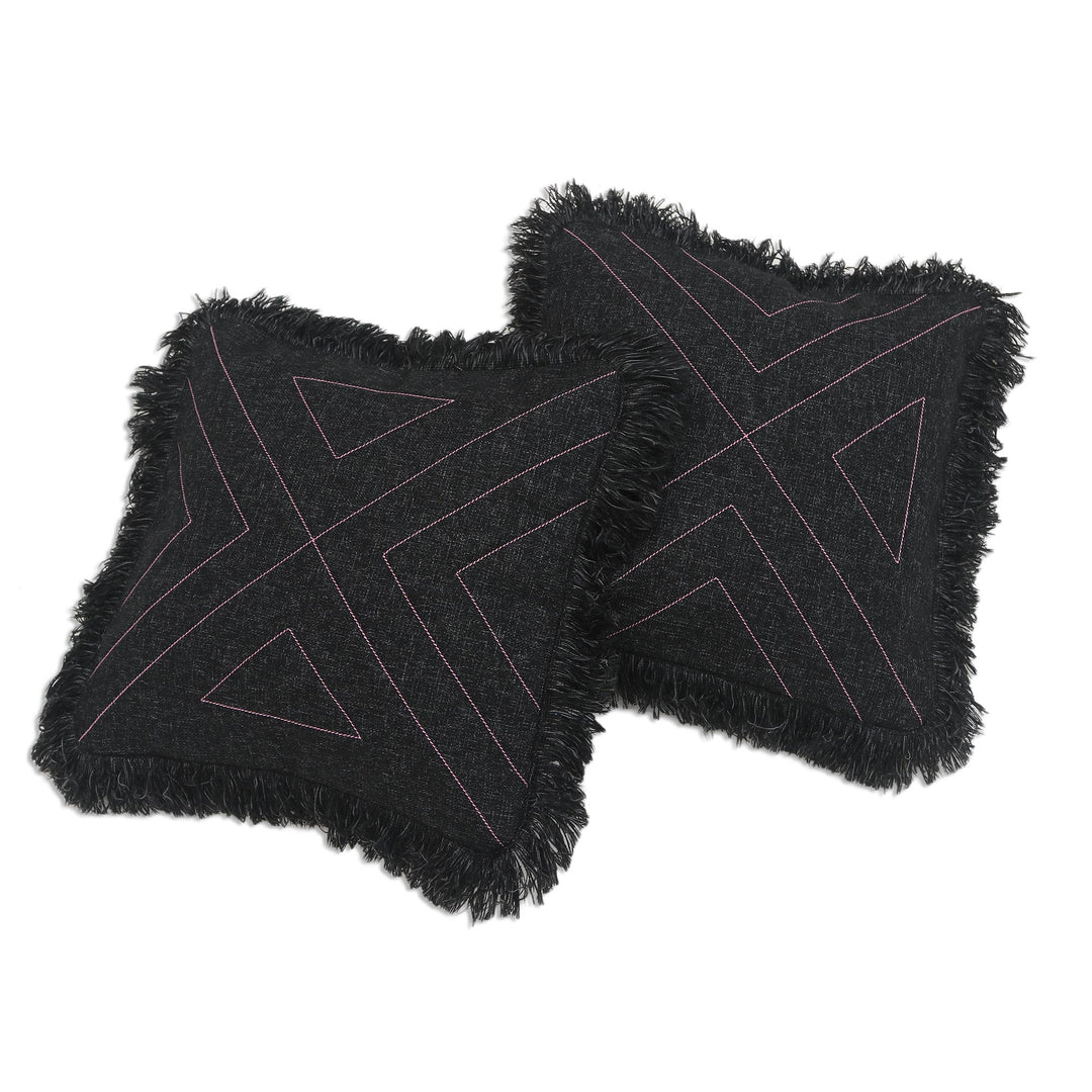 Triangle Pattern 100% Cotton Cushion Cover Pair - Triangle in Black