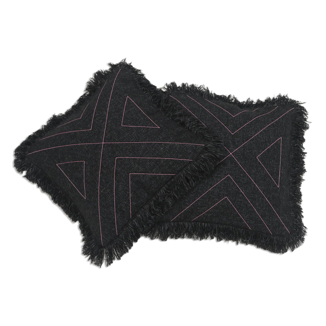 Triangle Pattern 100% Cotton Cushion Cover Pair - Triangle in Black