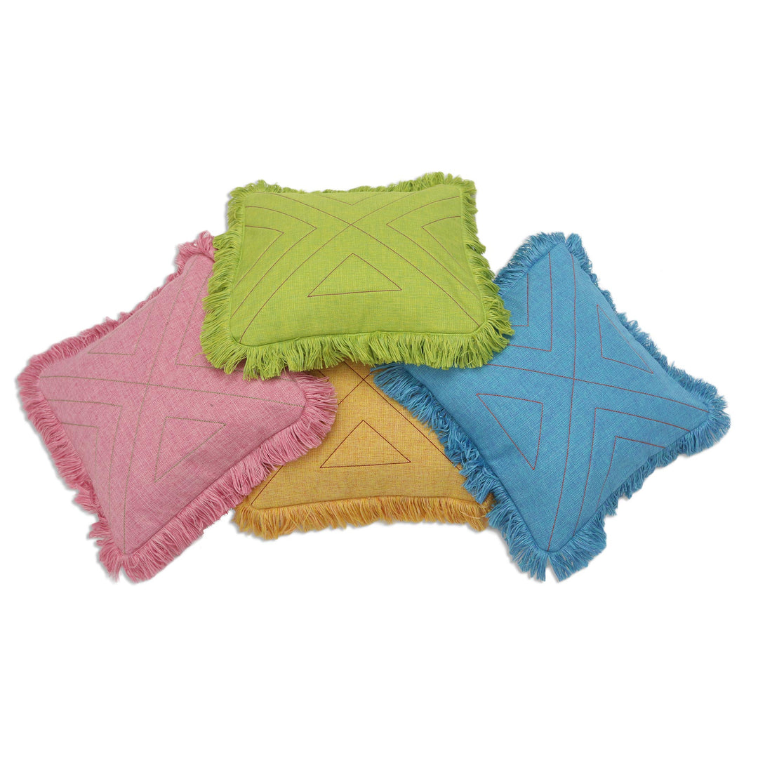 Triangle Pattern 100% Cotton Cushion Cover Set of 4 - Triangle in Pastels