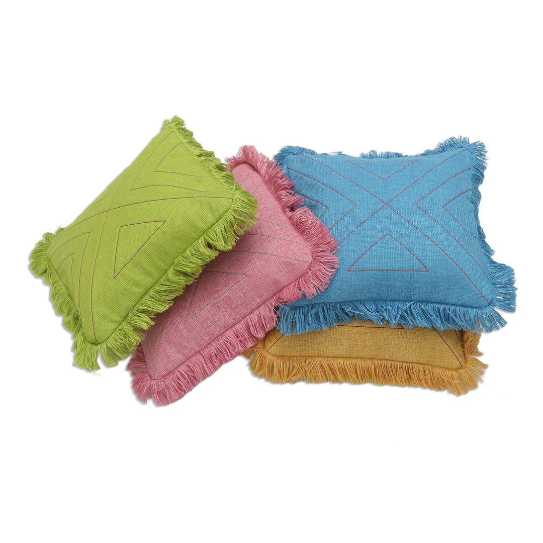 Triangle Pattern 100% Cotton Cushion Cover Set of 4 - Triangle in Pastels