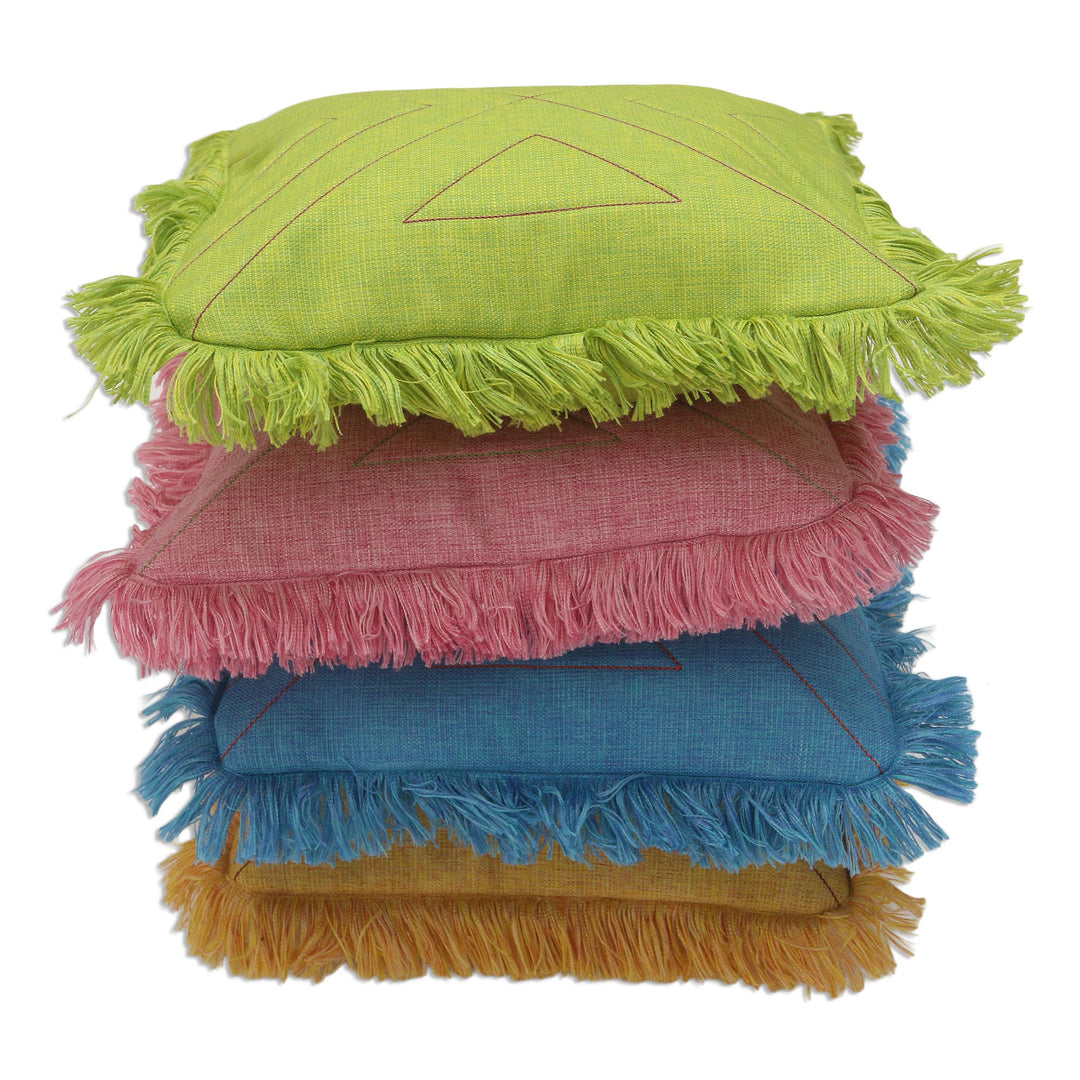 Triangle Pattern 100% Cotton Cushion Cover Set of 4 - Triangle in Pastels