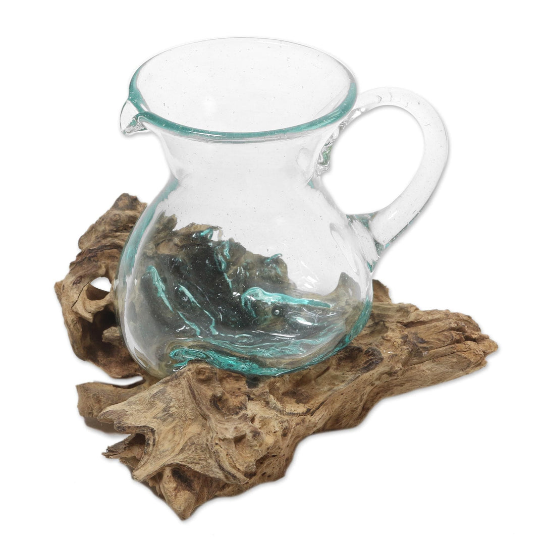 Hand Blown Glass and Wood Sculpture - Poured