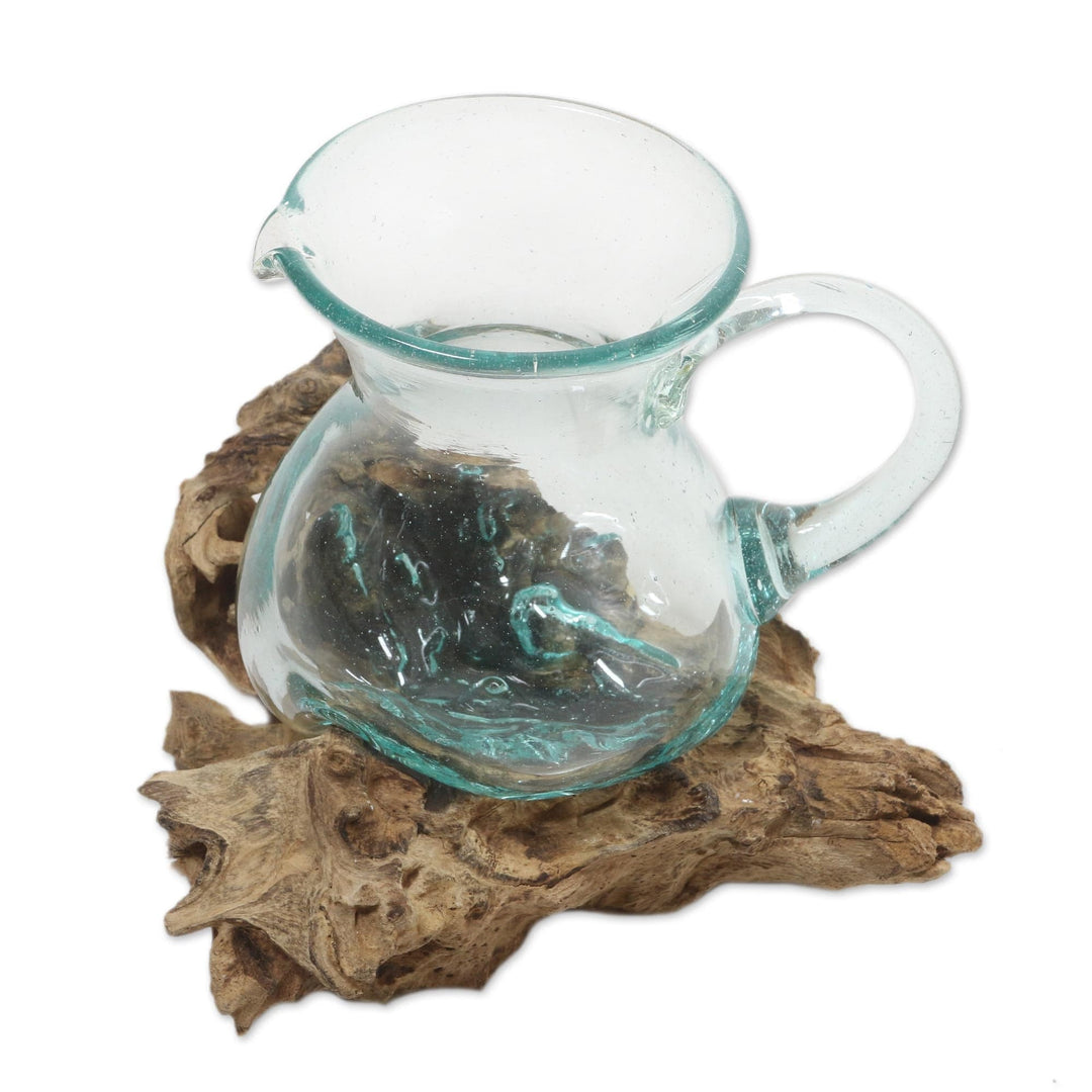 Hand Blown Glass and Wood Sculpture - Poured