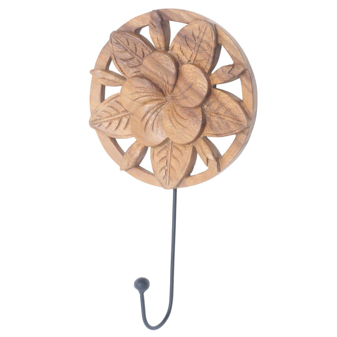 Frangipani Motif Wood and Iron Wall Hook - Blooming Jepun II