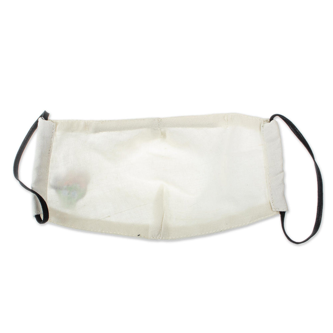 Hand-Painted Cotton 3-Layer Green Floral Skull Motif Mask - Little Green Skull