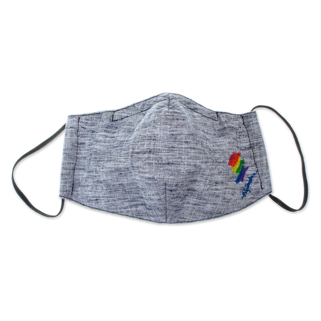 Blue Cotton Chambray 3-Layer Ear Loop Face Mask - Chambray Rainbow