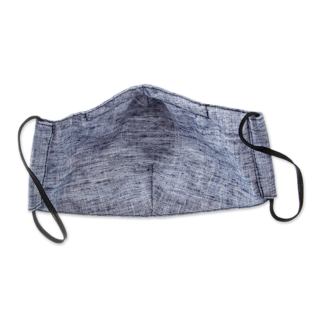 Blue Cotton Chambray 3-Layer Ear Loop Face Mask - Chambray Rainbow