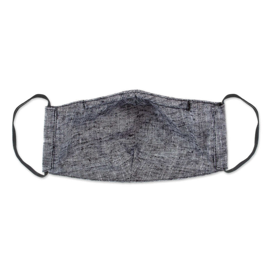 Hand-Painted Cotton Chambray 3-Layer Ear Loop Dog Mask - Grey Chambray Pup