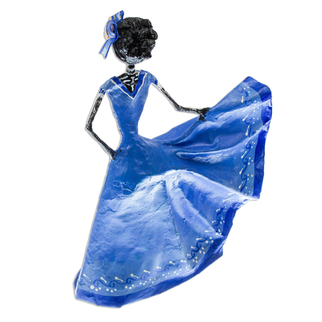 Dancing Catrina Handmade Papier Mache Statuette - Dancing Catrina in Blue