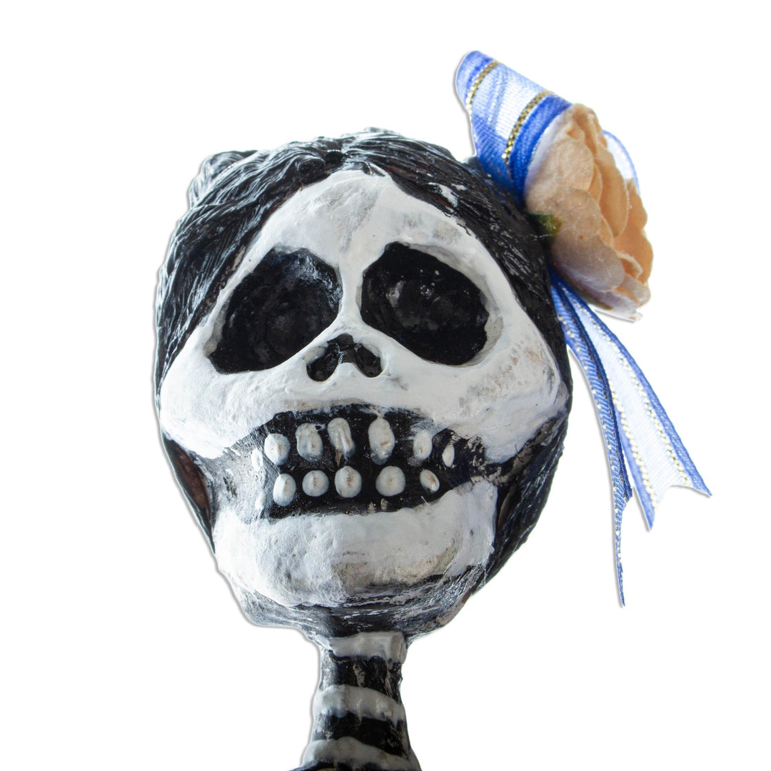 Dancing Catrina Handmade Papier Mache Statuette - Dancing Catrina in Blue