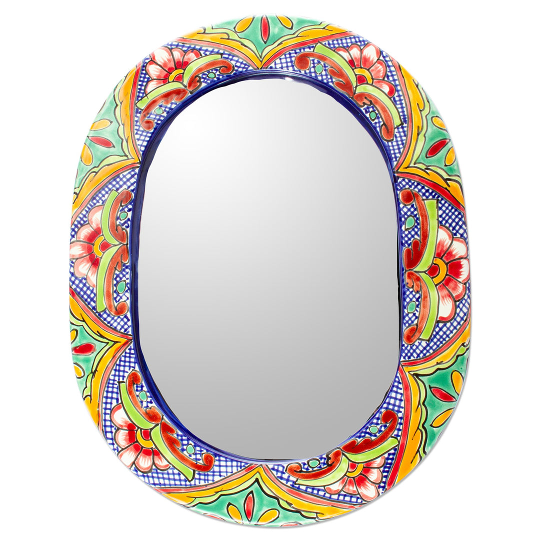 Talavera-Style Oval Ceramic Wall Mirror - Talavera Wreath