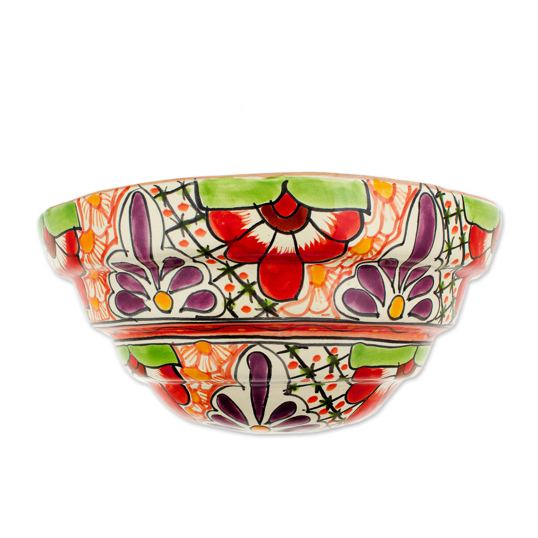 Half Round Talavera Style Ceramic Wall Planter - Colorful Garden