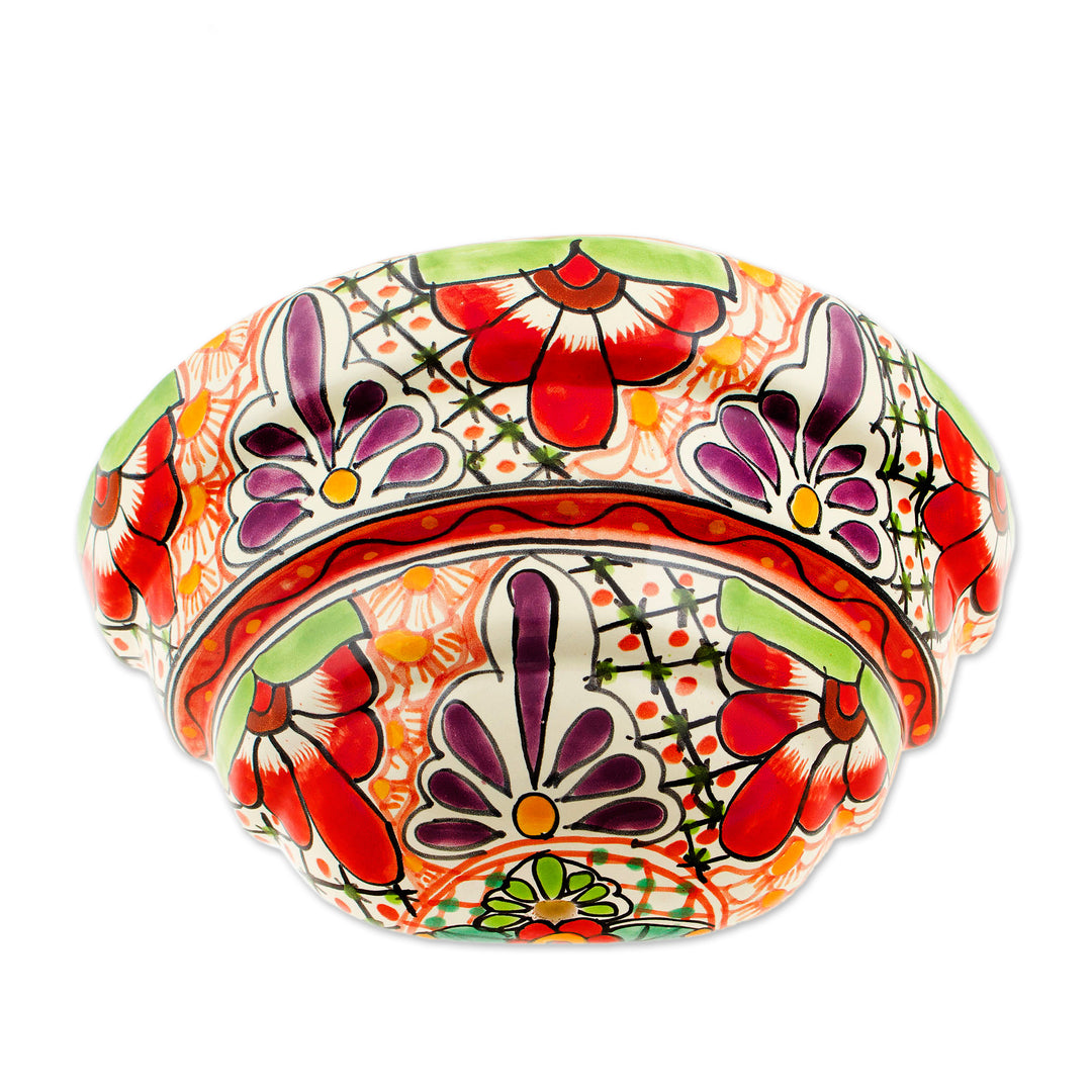 Half Round Talavera Style Ceramic Wall Planter - Colorful Garden