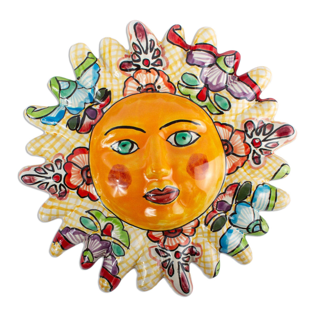 Hand Crafted Talavera Style Sun Wall Accent - Bright Sol