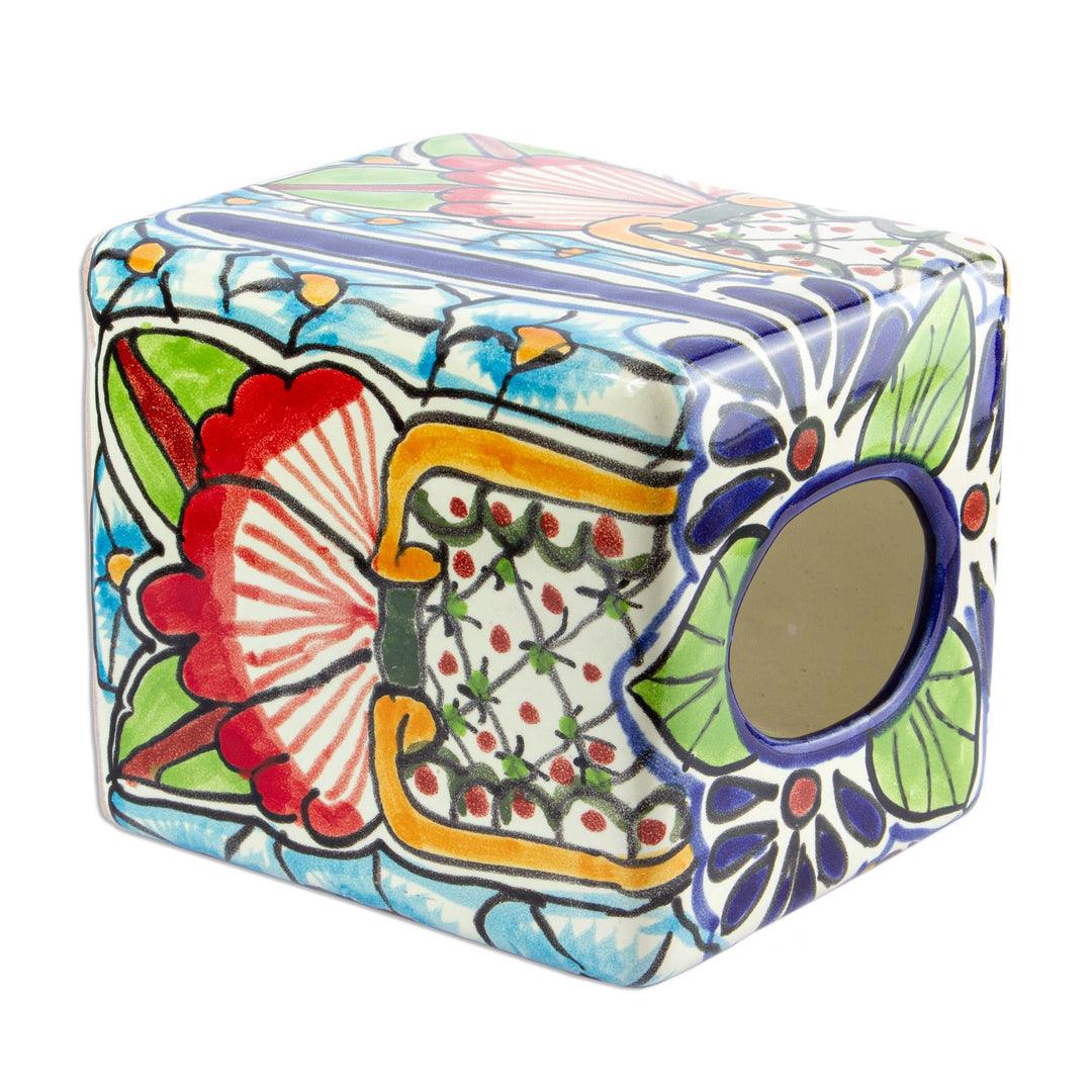 Hand Painted Talavera Style Tissue Box Cover - Talavera Bouquet