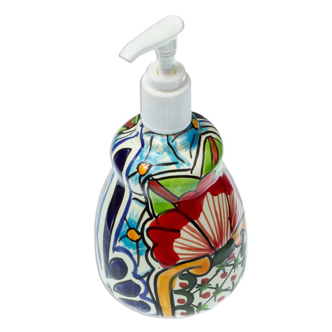 Talavera-Style Ceramic Liquid Soap Dispenser - Talavera Bouquet
