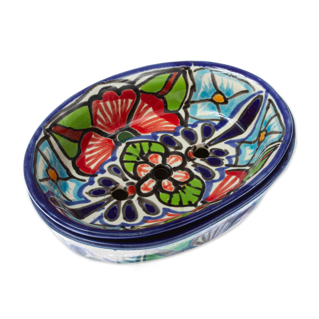 Handmade Talavera Style Ceramic Soap Dish - Talavera Bouquet