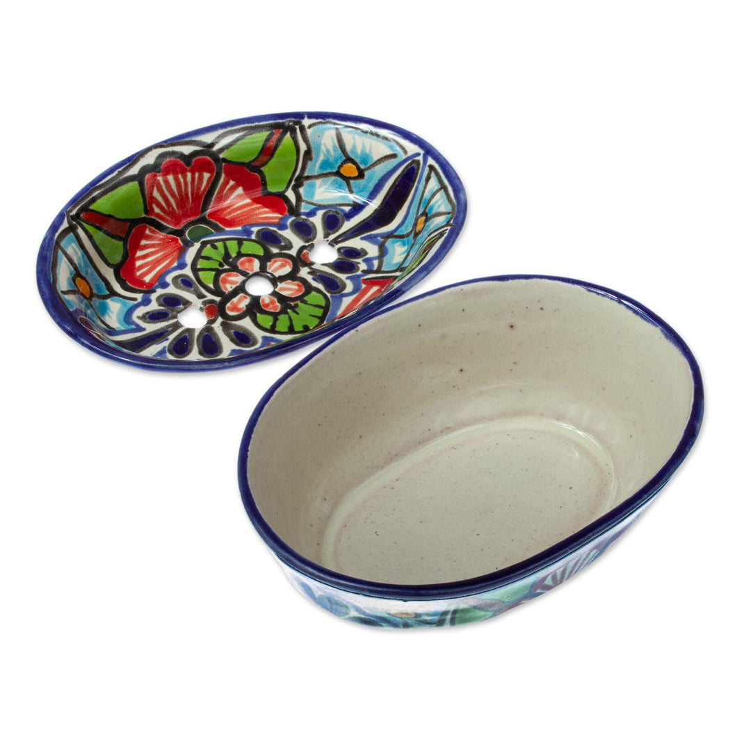 Handmade Talavera Style Ceramic Soap Dish - Talavera Bouquet