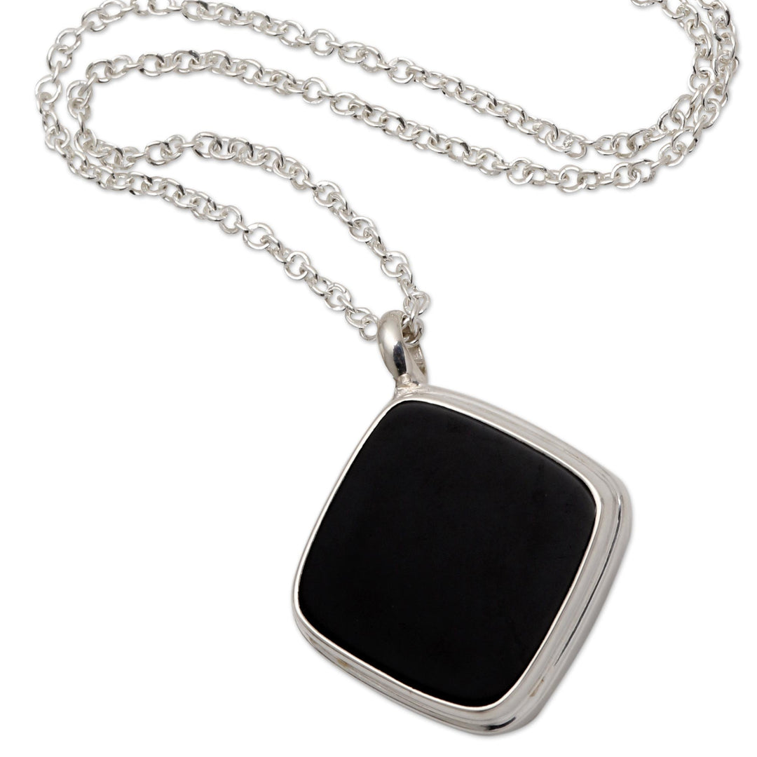 Sterling Silver Square Black Onyx Pendant Necklace - Diagonal Square
