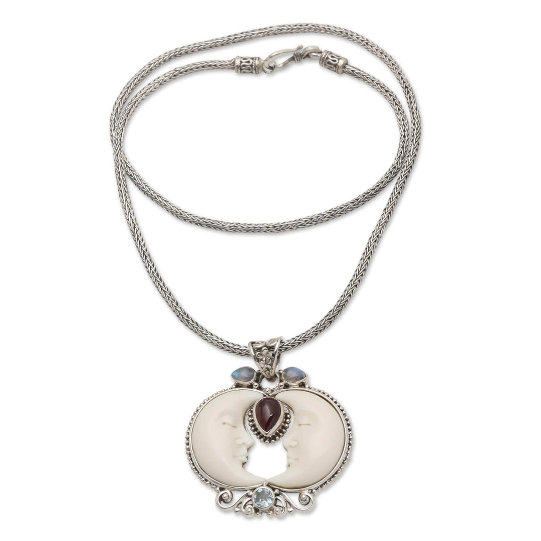 Multi-Gemstone Moon Pendant Necklace - Moon Courtship