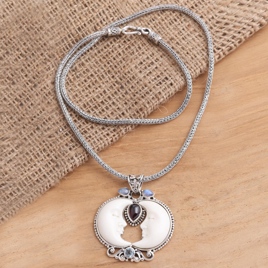 Multi-Gemstone Moon Pendant Necklace - Moon Courtship