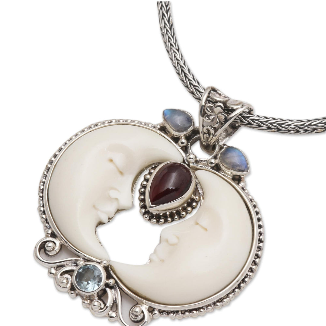 Multi-Gemstone Moon Pendant Necklace - Moon Courtship