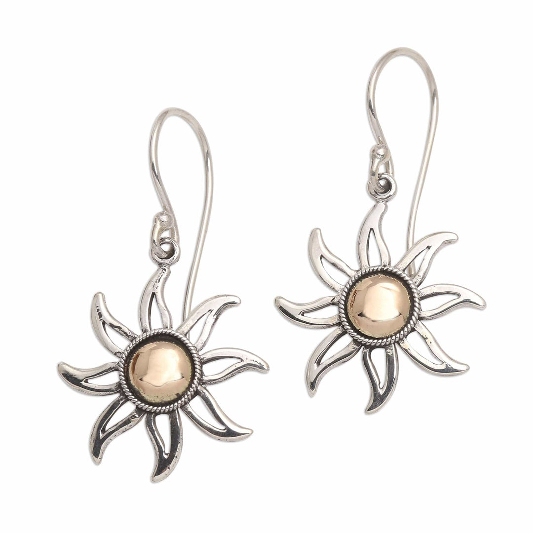 Sunburst Sterling Silver Earrings with Gold Plated Accent - Celuk Sun