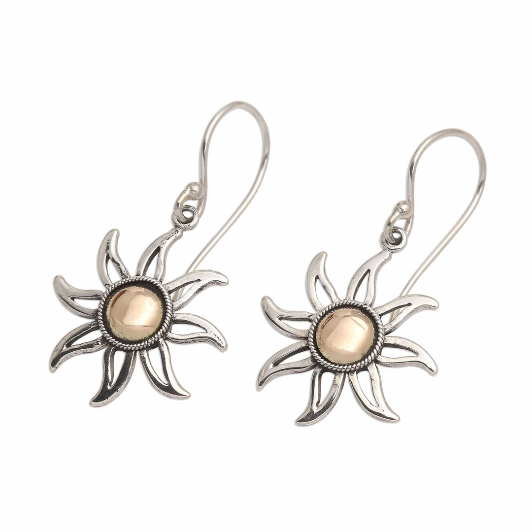Sunburst Sterling Silver Earrings with Gold Plated Accent - Celuk Sun