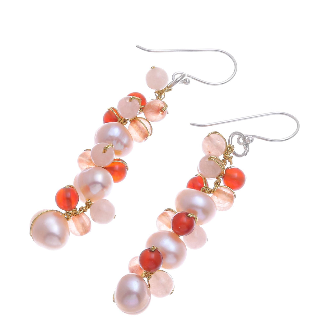 Cultured Freshwater Pearl Quartz Chalcedony Dangle Earrings - Bellini Bubbles