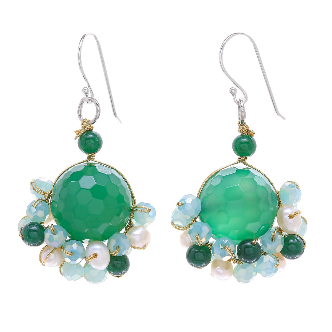 Green Quartz and Freshwater Pearl Dangle Earrings - Vivid Dream in Green