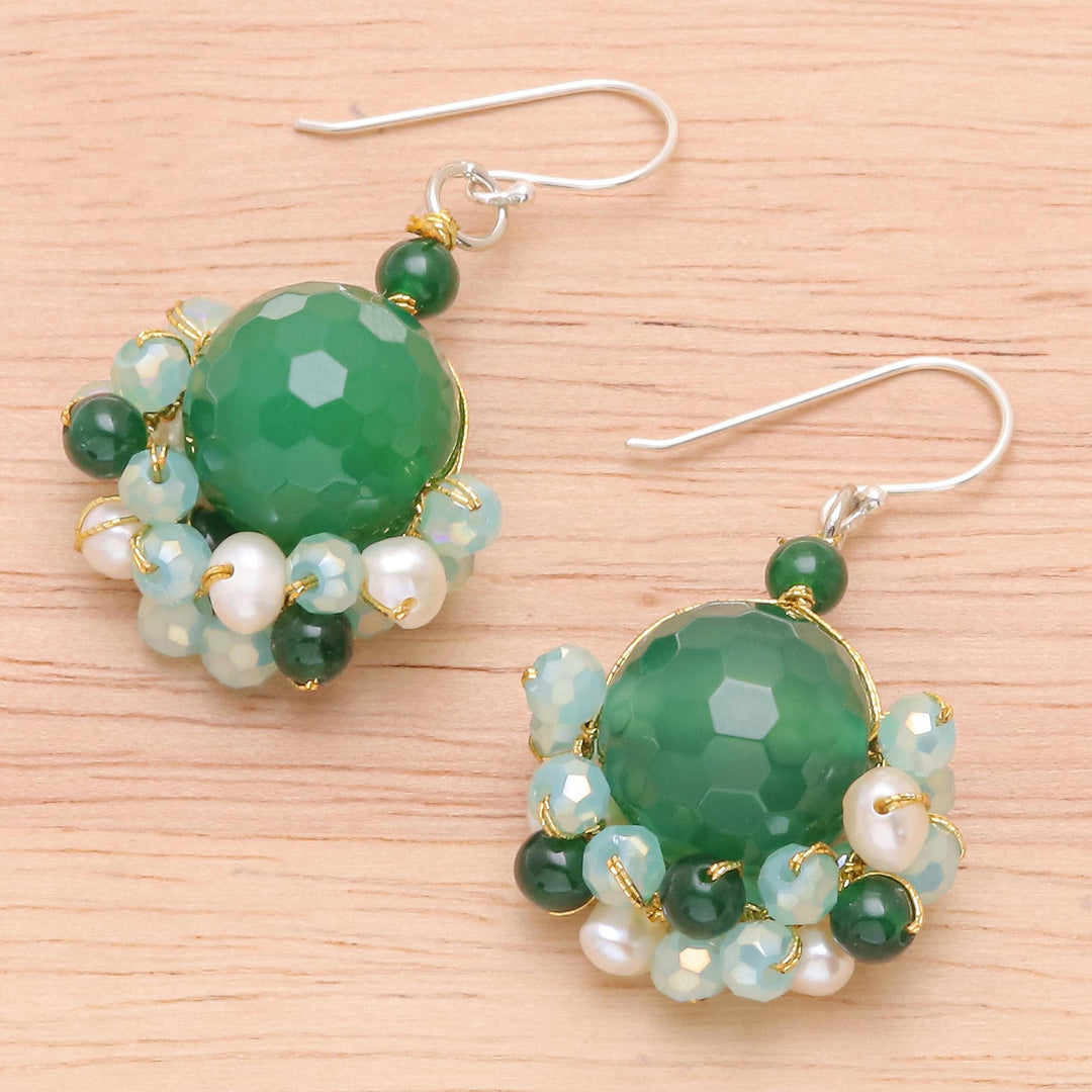 Green Quartz and Freshwater Pearl Dangle Earrings - Vivid Dream in Green