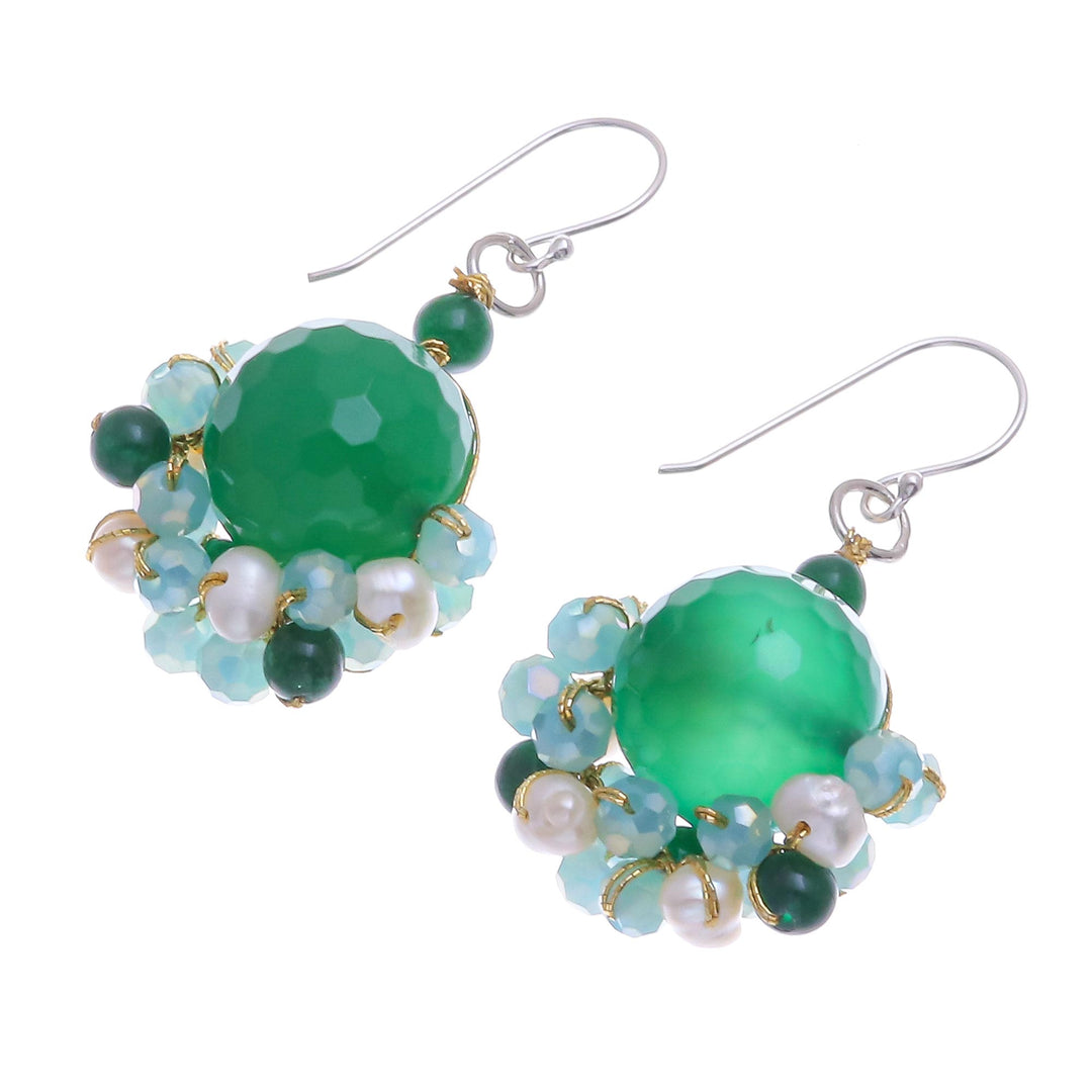 Green Quartz and Freshwater Pearl Dangle Earrings - Vivid Dream in Green