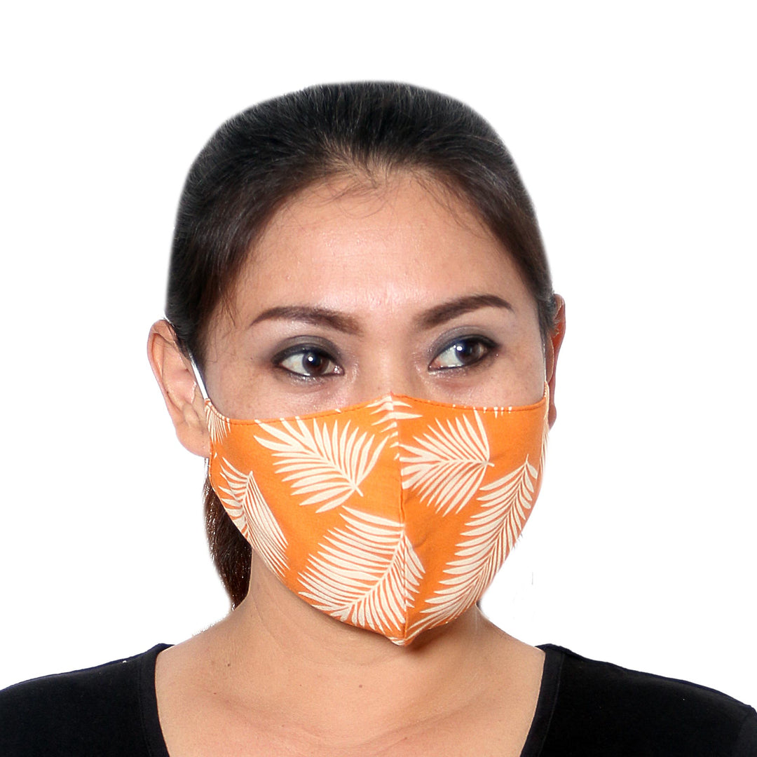 2 Masks Rayon Double Layer Handmade 1 Blue-1 Orange 'Tropica - Tropical Ferns