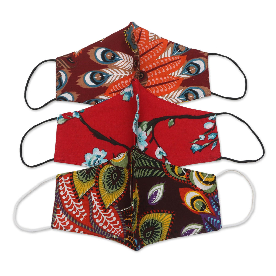 3 Colorful Nature Print 2-Layer Rayon Ear Loop Face Masks - Colors of Nature