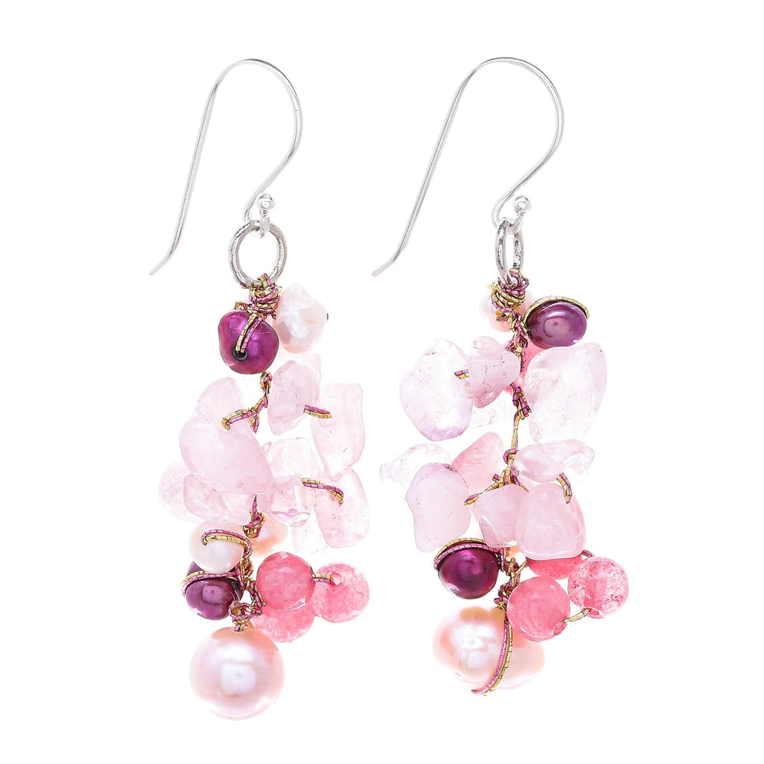 Rose Quartz and Cultured Freshwater Pearl Dangle Earrings - Sweet Summer