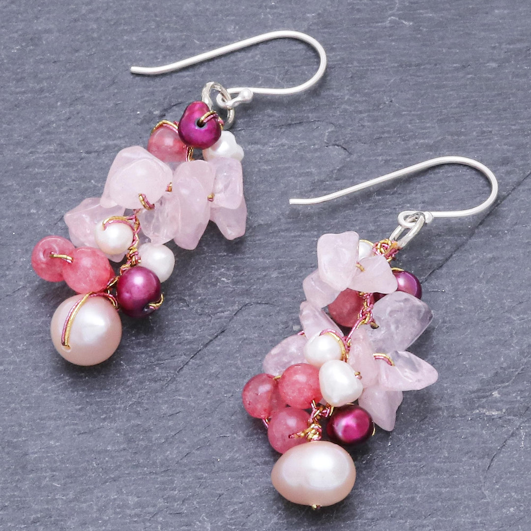Rose Quartz and Cultured Freshwater Pearl Dangle Earrings - Sweet Summer