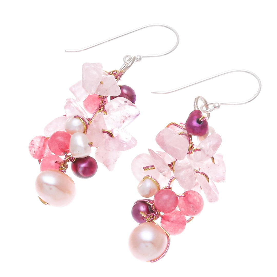 Rose Quartz and Cultured Freshwater Pearl Dangle Earrings - Sweet Summer