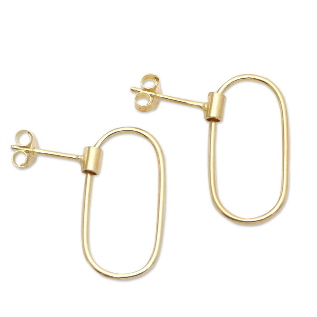 Gold Plated Oval Dangle Earrings - Golden Circuit