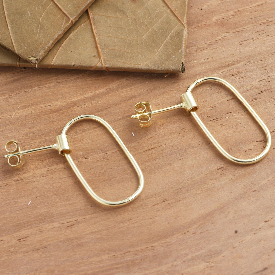 Gold Plated Oval Dangle Earrings - Golden Circuit