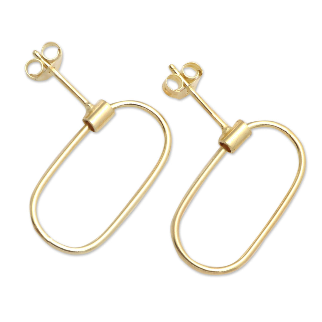 Gold Plated Oval Dangle Earrings - Golden Circuit