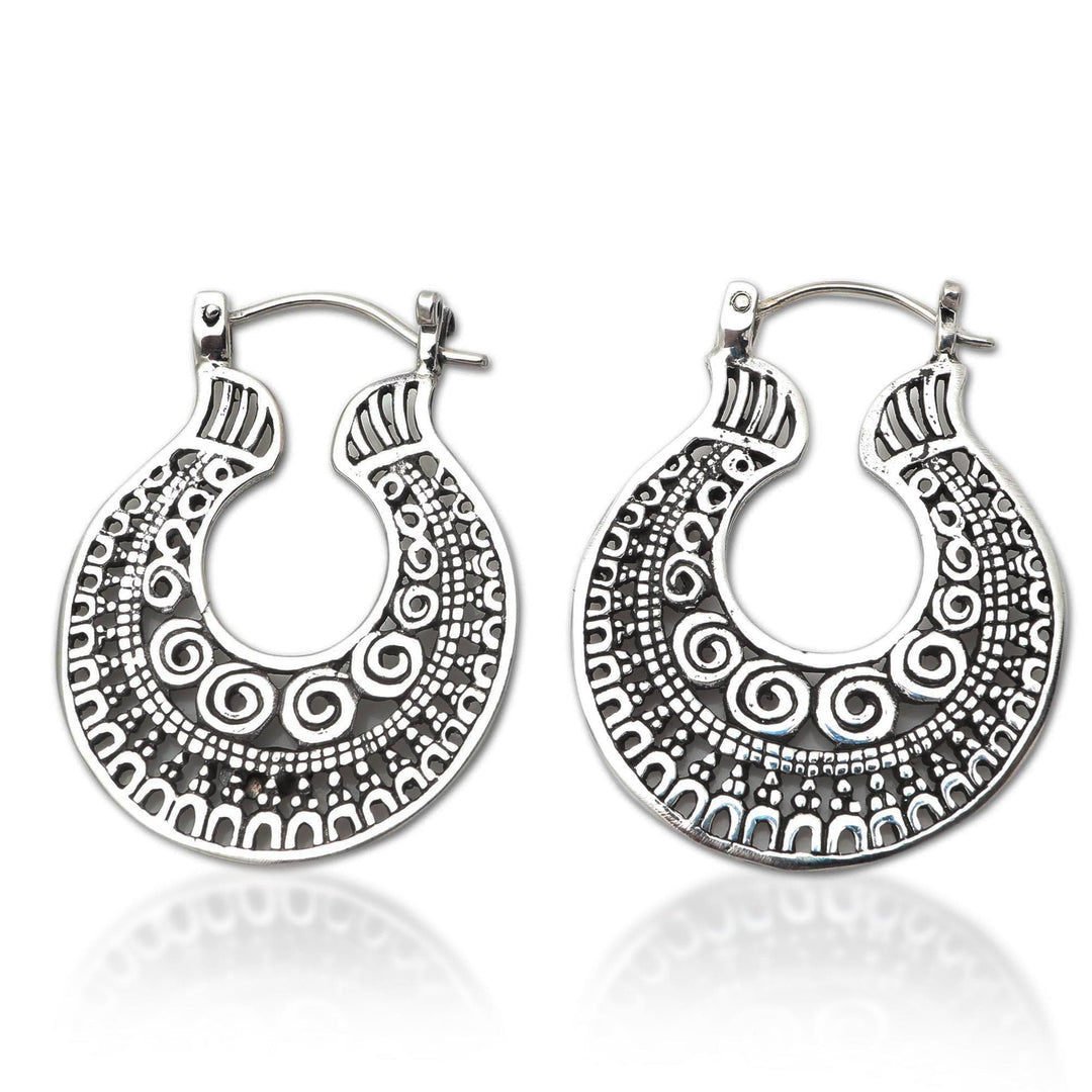 Balinese Sterling Silver Hoop Earrings - Ancient Spirals