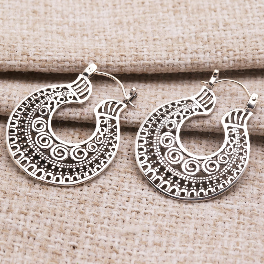 Balinese Sterling Silver Hoop Earrings - Making Waves