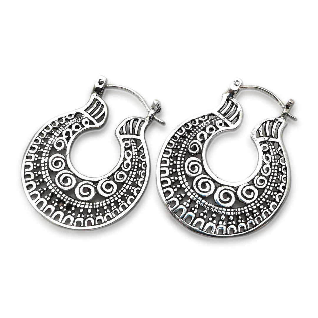 Balinese Sterling Silver Hoop Earrings - Ancient Spirals