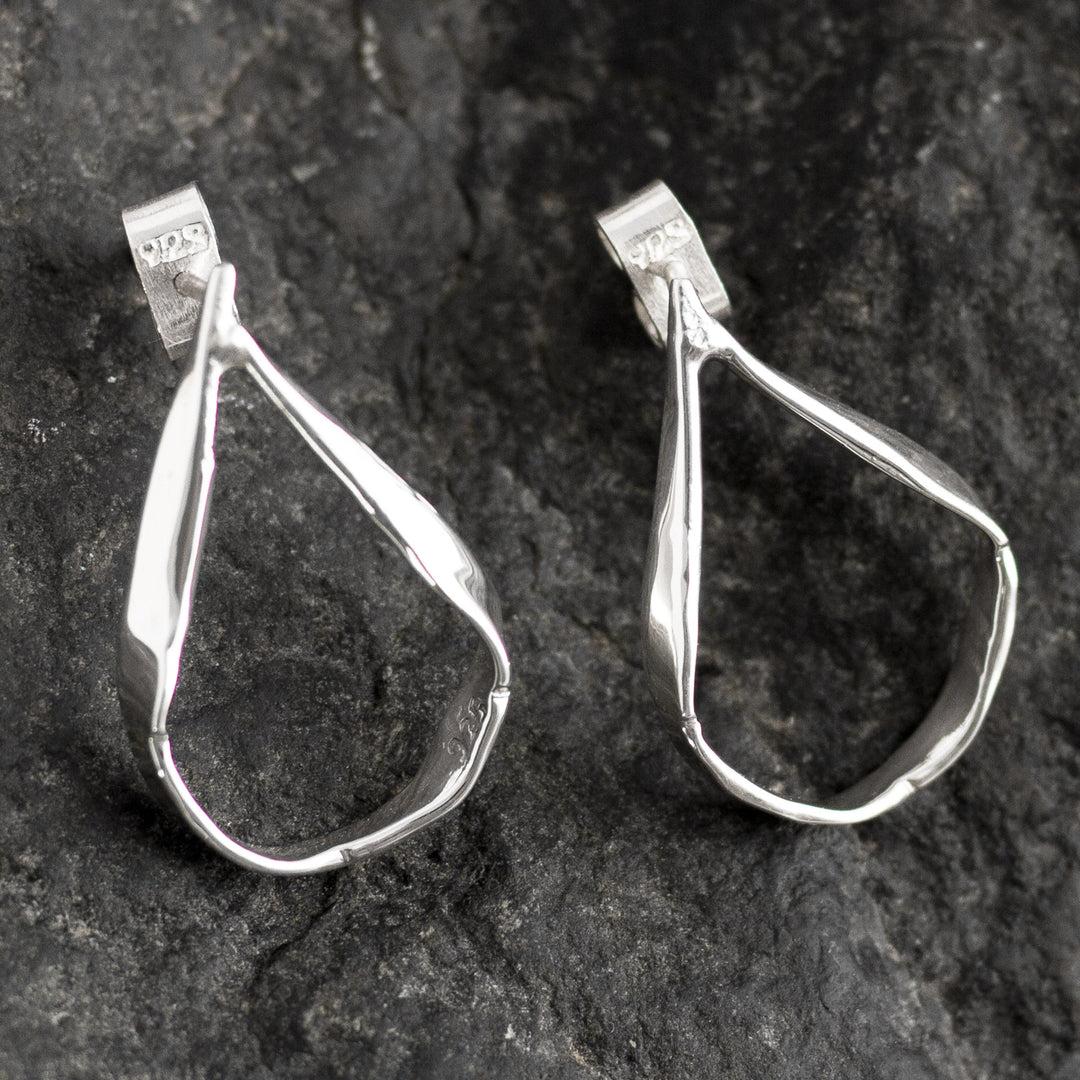 Artisan Crafted Sterling Silver Drop Earrings - Sleek Stirrups