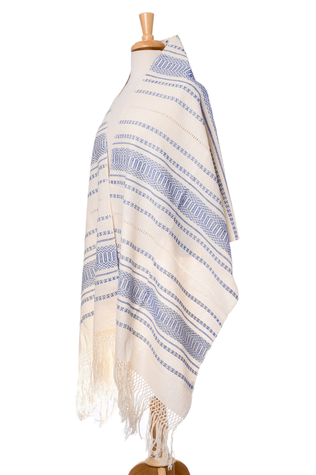 Hand Woven All Cotton Rebozo in Blue and Off-White - Oaxacan Rhythm in Sapphire