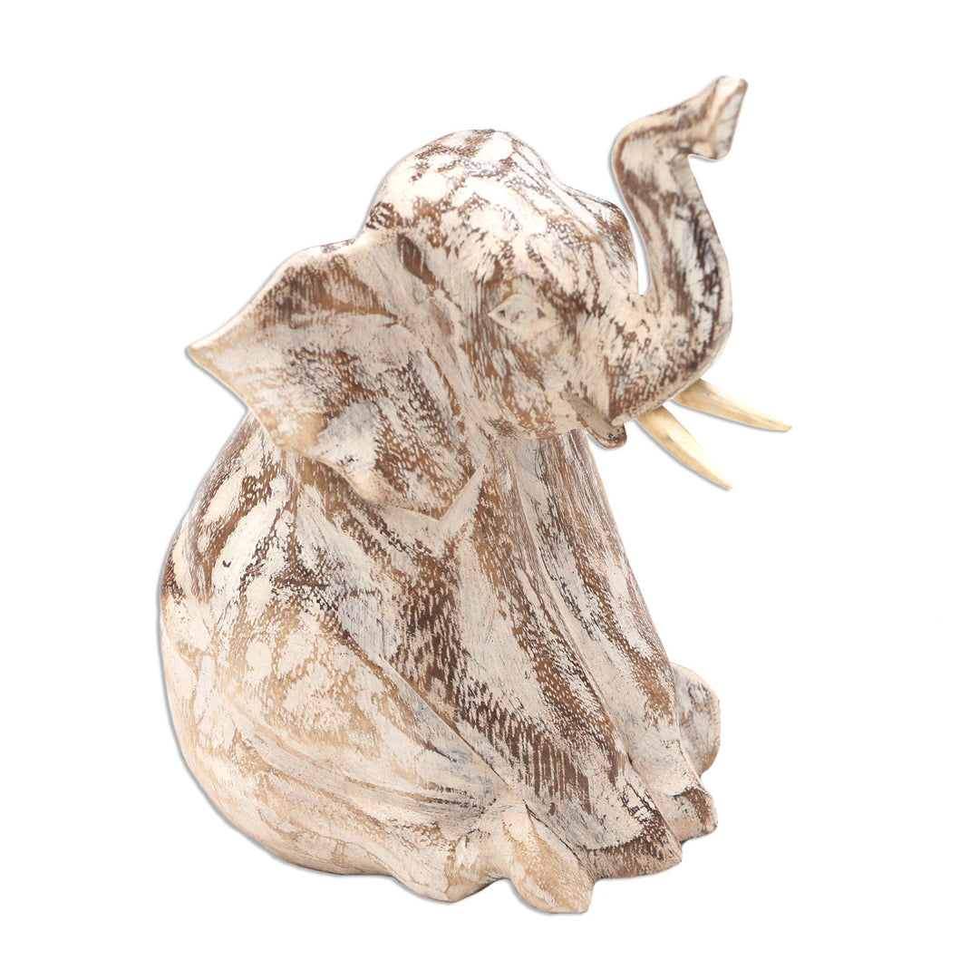 Rustic Distressed Elephant Sculpture - Rustic Sitting Elephant