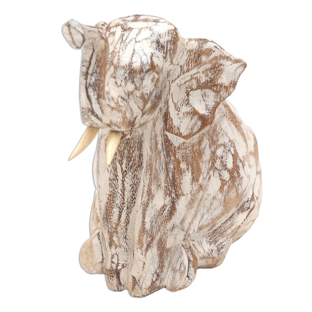 Rustic Distressed Elephant Sculpture - Rustic Sitting Elephant