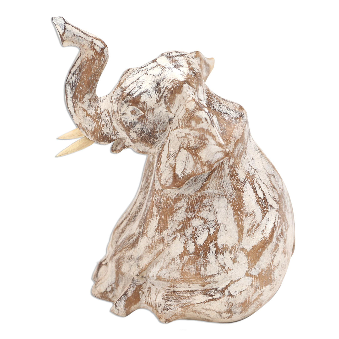 Rustic Distressed Elephant Sculpture - Rustic Sitting Elephant