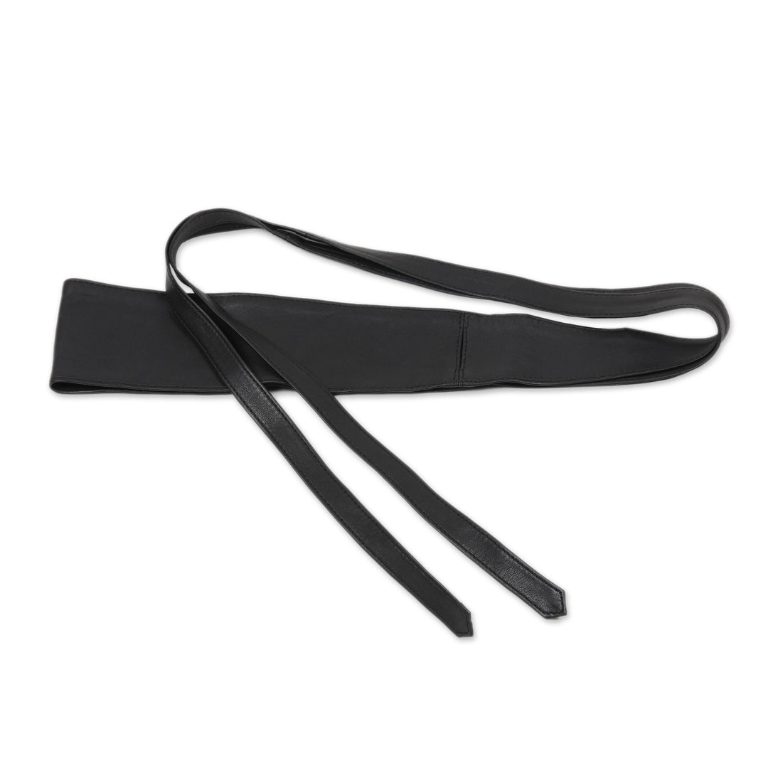 Hand Crafted Black Sheep Leather Obi Belt - Novela in Black